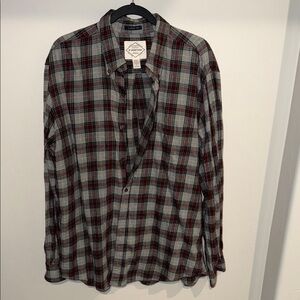 St. John's Bay Red and Gray Plaid Button-Down Shirt